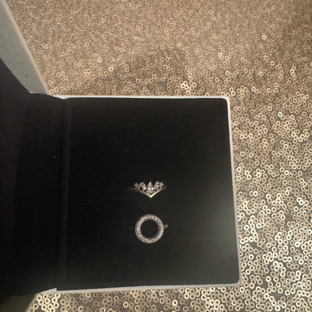 Pandora Size 5 Dazzling Silver Crown Ring Set